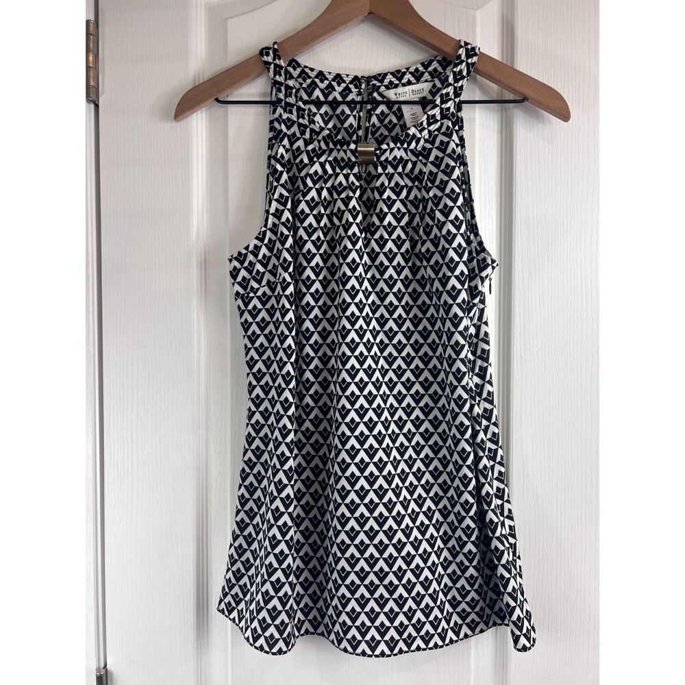 White House Black Market Women's High Neck Sleeveless Blouse Geometric Size 6